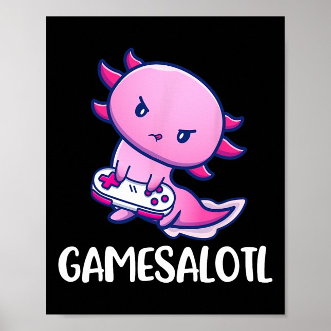 Axolotl Cute Playing Video Game  Poster (Front)