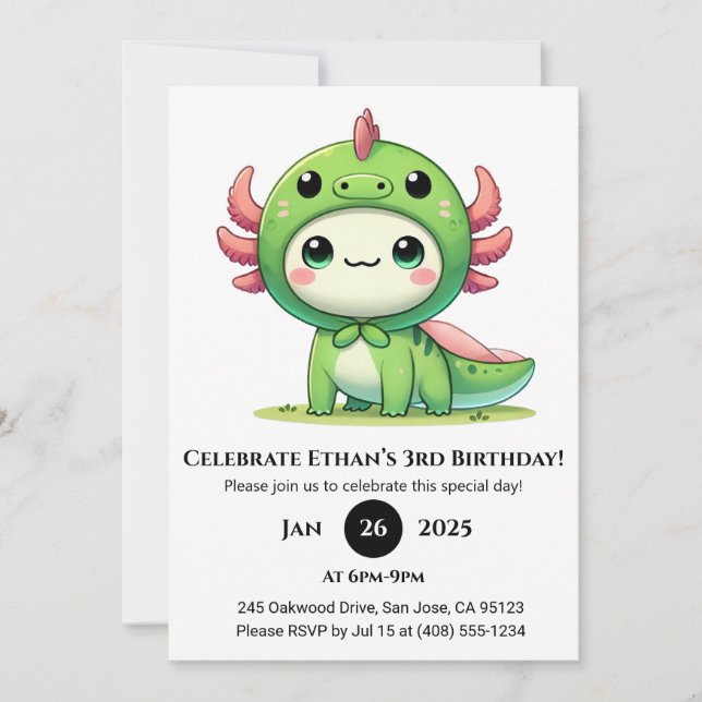 Axolotl Dragon Suit Birthday Invitation (Front)