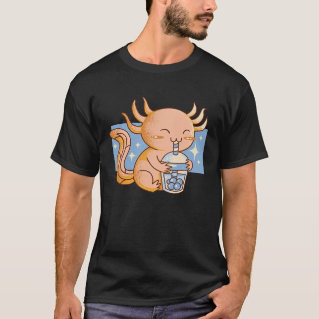 Axolotl Drinking Bubble Tea T-Shirt (Front)