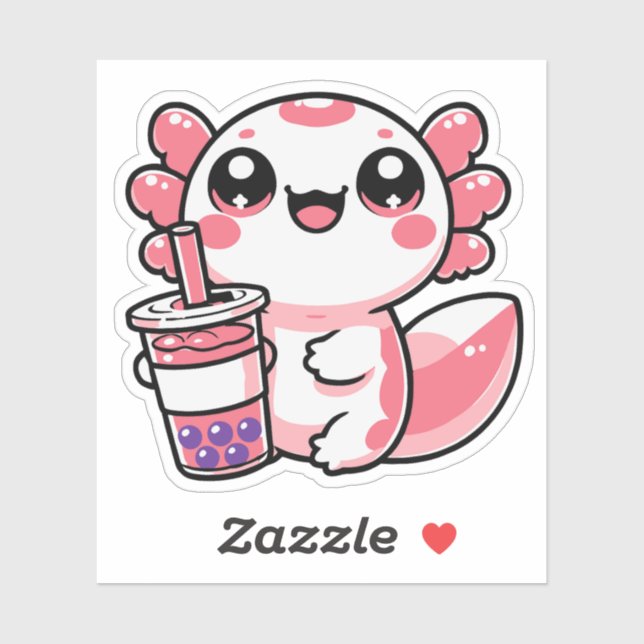 Axolotl Drinking Bubble Tea Vinyl Stickers (Sheet)