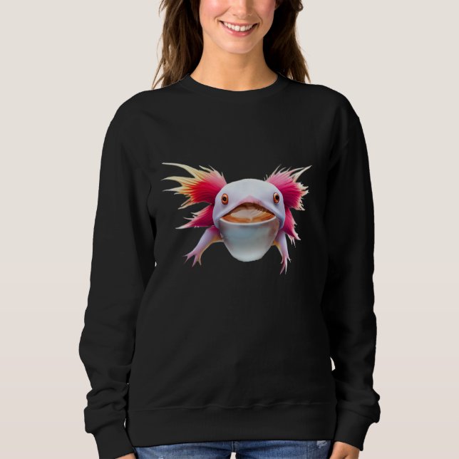 Axolotl Drinking Coffee Funny Cute Sweatshirt (Front)