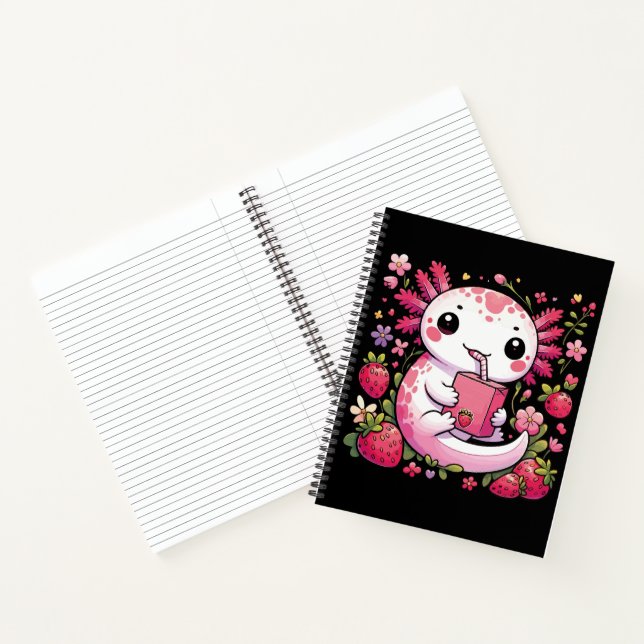 Axolotl Drinking Japanese Strawberry Milk  Notebook (Inside)