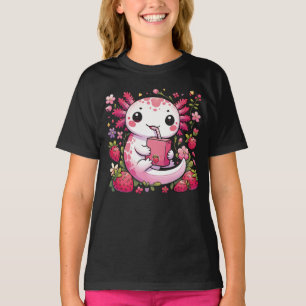 Axolotl Drinking Japanese Strawberry Milk T-Shirt