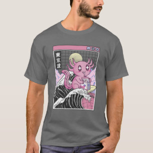 Axolotl Drinking Strawberry Milk Kanagawa Wave 80S T-Shirt