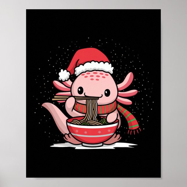 Axolotl Eating Ramen Christmas Pajama Animal Japan Poster (Front)