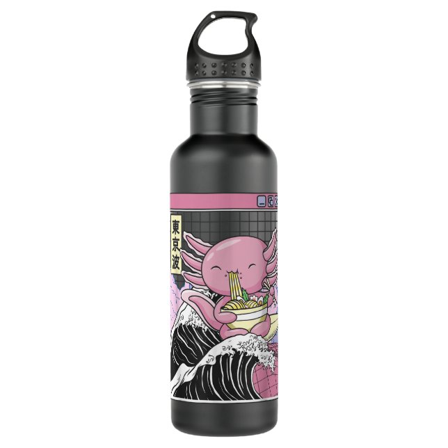 Axolotl Eating Ramen Kanagawa Wave Kawaii Japan Va 710 Ml Water Bottle (Front)