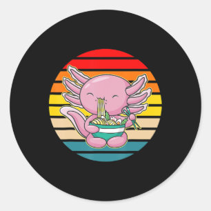 Axolotl Eating Ramen Kawaii Anime Japanese Food Ki Classic Round Sticker
