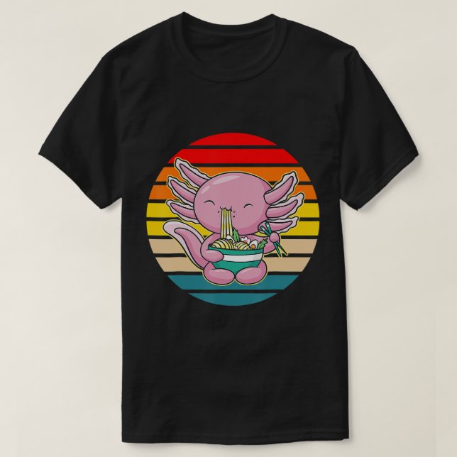 Axolotl Eating Ramen Kawaii Anime Japanese Food Ki T-Shirt (Design Front)