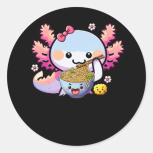 Axolotl Eating Ramen Noodle Anime Kawaii Japanese  Classic Round Sticker
