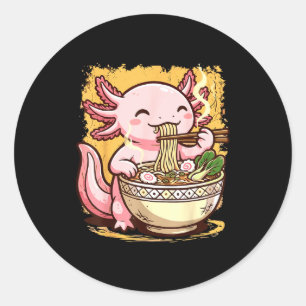 Axolotl Eating Ramen Noodles  Classic Round Sticker