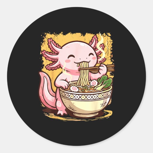 Axolotl Eating Ramen Noodles  Classic Round Sticker (Front)
