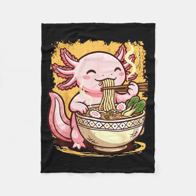 Axolotl Eating Ramen Noodles  Fleece Blanket (Front)