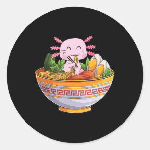 Axolotl Eating Ramen Noodles Kawaii Anime Gift Gir Classic Round Sticker