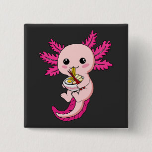 Axolotl Eating Ramen Noodles Kawaii Anime Square 15 Cm Square Badge
