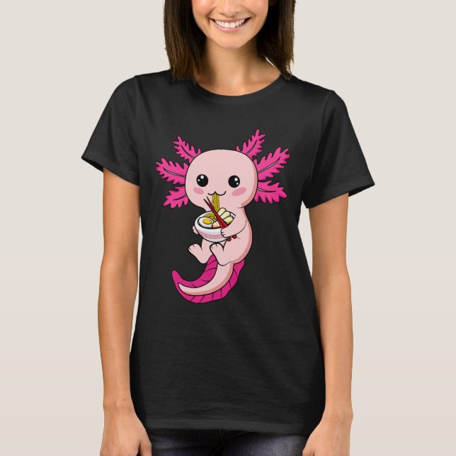 Axolotl Eating Ramen Noodles Kawaii Anime Women T-Shirt (Front)