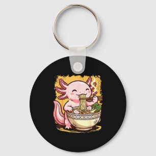 Axolotl Eating Ramen Noodles  Key Ring