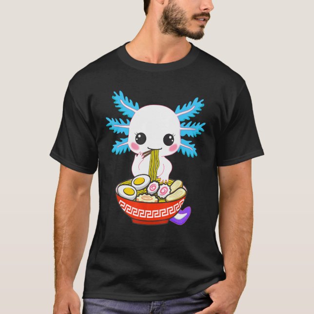 Axolotl Eating Ramen Noodles Kids Girls Teens T-Shirt (Front)