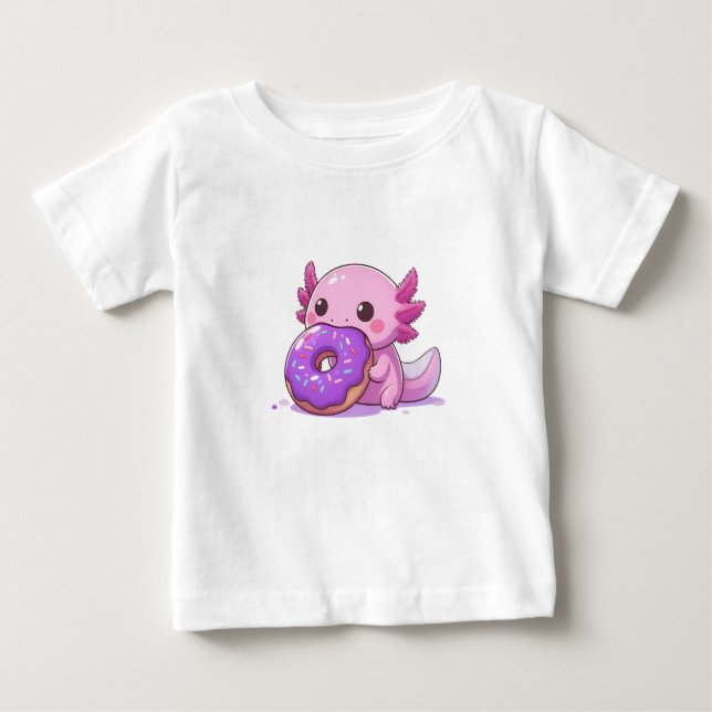 Axolotl eats purple doughnuts. baby T-Shirt (Front)