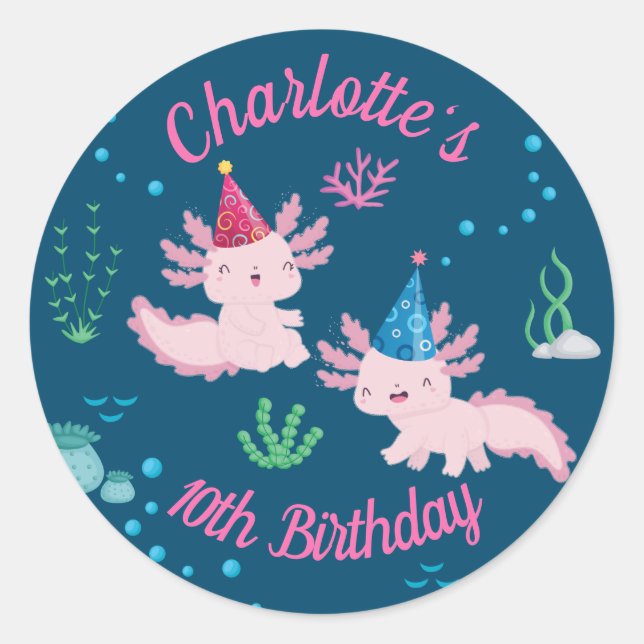 Axolotl Fiesta Birthday Party Celebration Classic Round Sticker (Front)