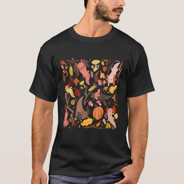 Axolotl Fish Fall Autumn Halloween Animal Pattern  T-Shirt (Front)