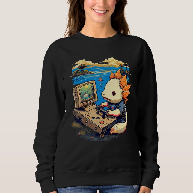 Axolotl Fish Playing Video Game Lizard Gamer Sweatshirt (Front)