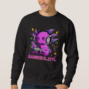 Axolotl Fish Playing Video Game White Axolotl Liza Sweatshirt