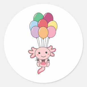 Axolotl Flies Up With Colourful Balloons Classic Round Sticker