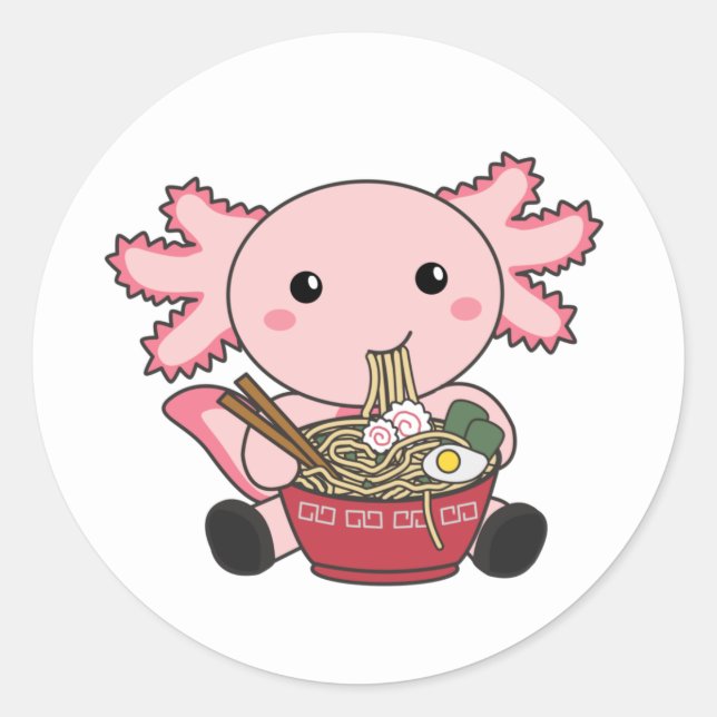 Axolotl Food Ramen Japanese Food Kawaii Animals Po Classic Round Sticker (Front)