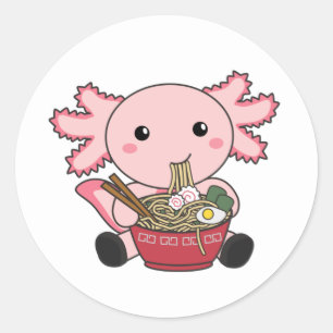 Axolotl Food Ramen Japanese Food Kawaii Animals Po Classic Round Sticker