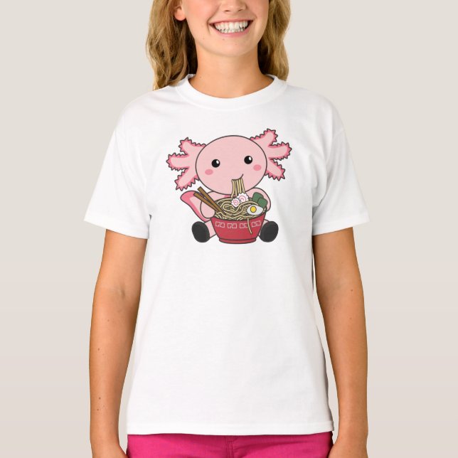 Axolotl Food Ramen Japanese Food Kawaii Animals Po T-Shirt (Front)