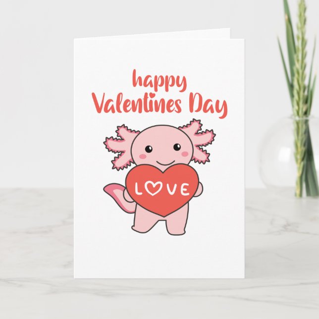 Axolotl For Valentine's Day Cute Animals With Card (Front)