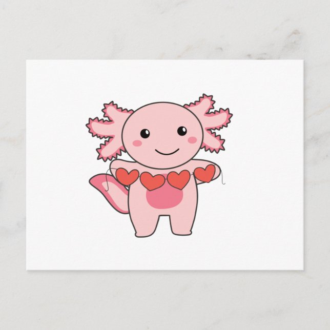 Axolotl For Valentine's Day Cute Animals With Holiday Postcard (Front)