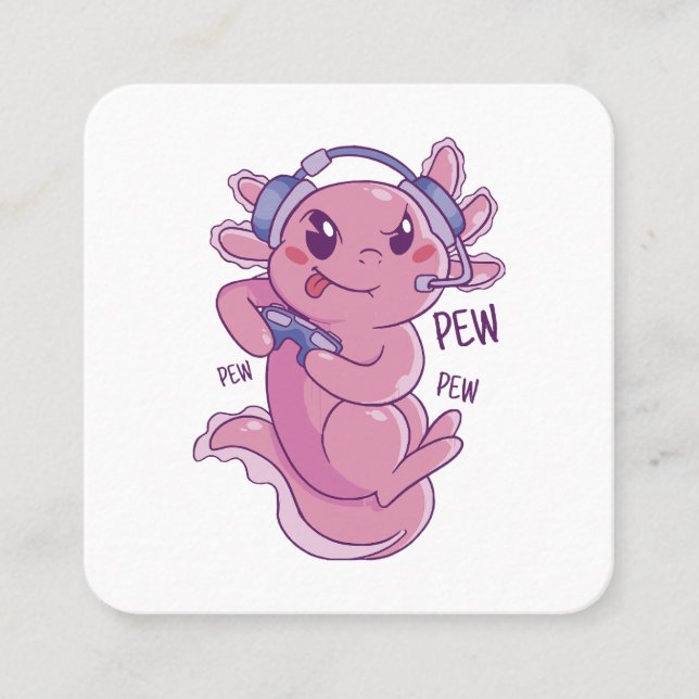 Axolotl Gamer Challenge Blast Square Business Card (Front)