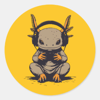 axolotl gamer classic round sticker
