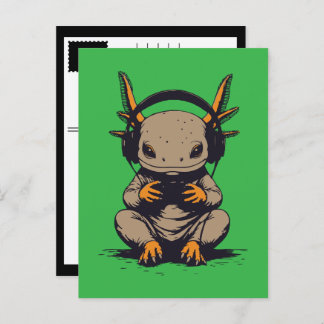 axolotl gamer holiday postcard