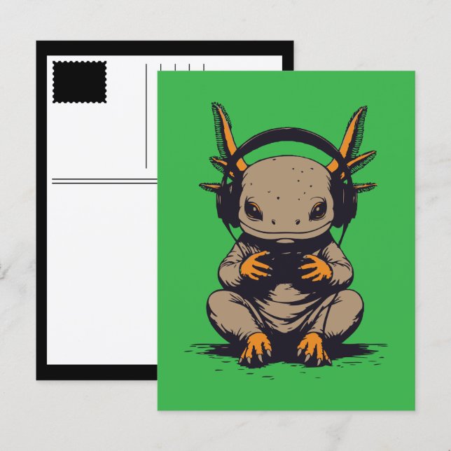 axolotl gamer holiday postcard (Front/Back)