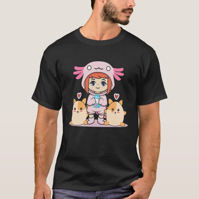 Axolotl girl with milk and hamster T-Shirt (Front)