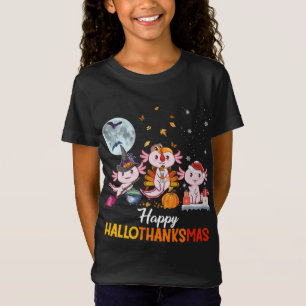Axolotl Halloween And Merry Christmas Happy Hallot T-Shirt