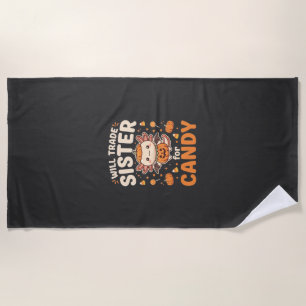 Axolotl Halloween Candy Trade Vector Design_1 Beach Towel