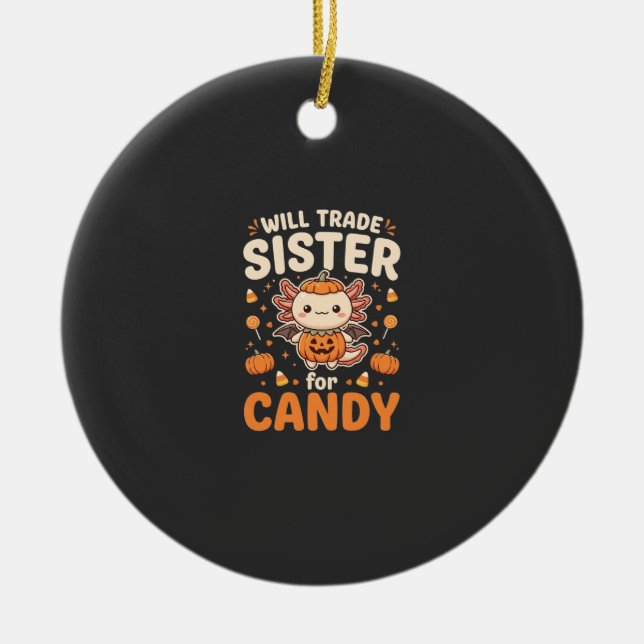 Axolotl Halloween Candy Trade Vector Design_1 Ceramic Tree Decoration (Front)