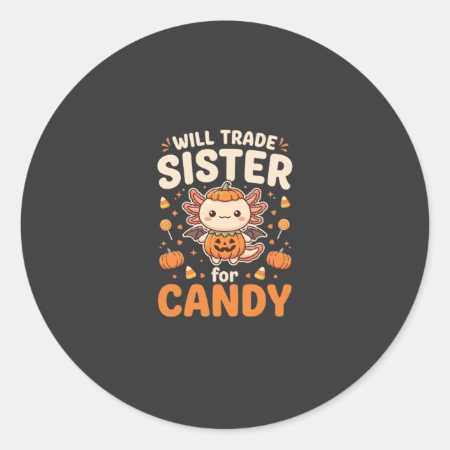 Axolotl Halloween Candy Trade Vector Design_1 Classic Round Sticker (Front)