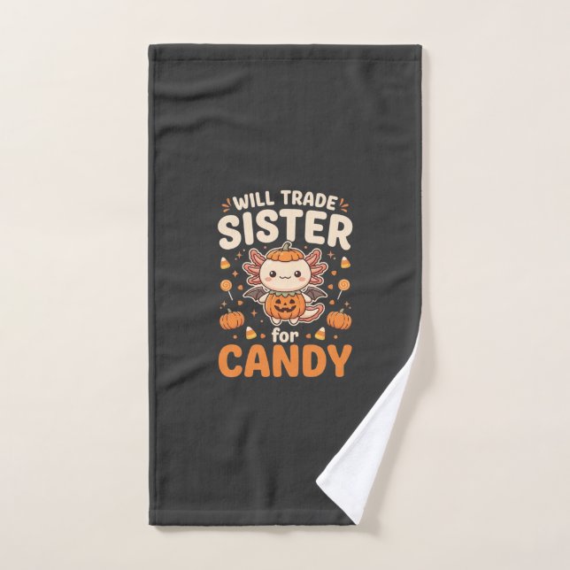 Axolotl Halloween Candy Trade Vector Design_1 Hand Towel (Hand Towel)