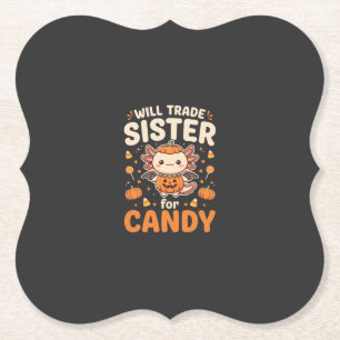 Axolotl Halloween Candy Trade Vector Design_1 Paper Coaster
