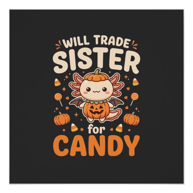 Axolotl Halloween Candy Trade Vector Design_1 Poster (Front)
