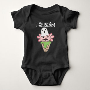 Axolotl Halloween Ghost I Scream Ice Pun Baby Bodysuit