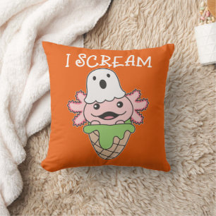 Axolotl Halloween Ghost I Scream Ice Pun Cushion