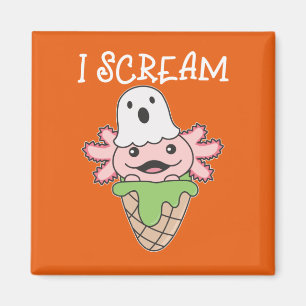 Axolotl Halloween Ghost I Scream Ice Pun Magnet