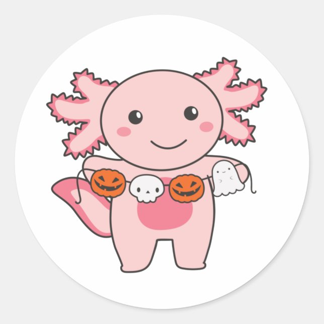 Axolotl Happy Halloween Pumpkin Bat Costume Classic Round Sticker (Front)