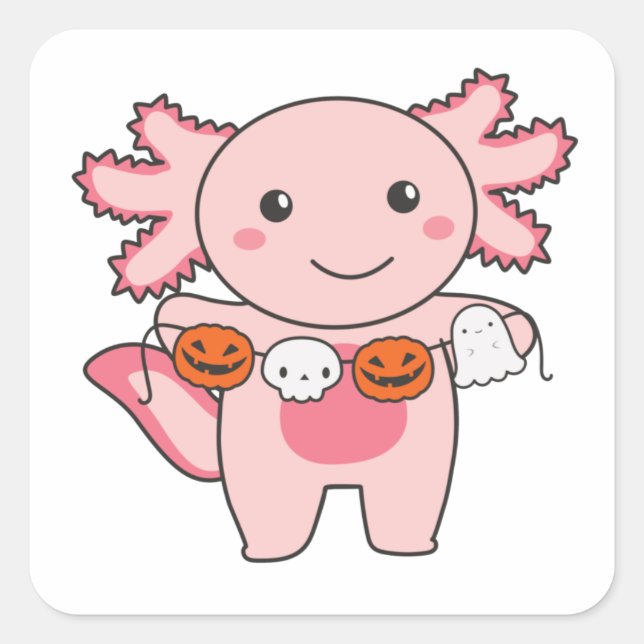 Axolotl Happy Halloween Pumpkin Bat Costume Square Sticker (Front)