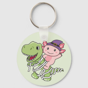 Axolotl Happy Halloween T-rex Mummy Costume Keycha Key Ring